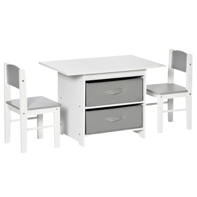 HOMCOM Kids Table & Chairs Set White with Storage Drawers