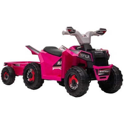 HOMCOM 6V Quad Bike with Trailer for Ages 18-36 Months Pink