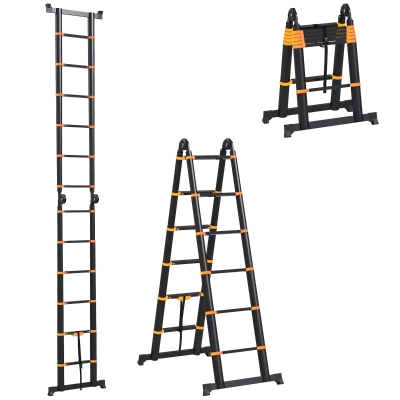 HOMCOM 3.8m Duo Aluminium Ladder Tool Holder Yellow
