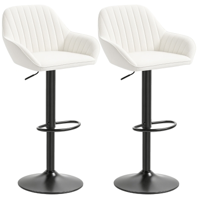 HOMCOM Set von 2 Drehbaren Barhockern Höhenverstellbar 87-107 cm Samt Rückenlehne und Fußstütze Cremeweiß