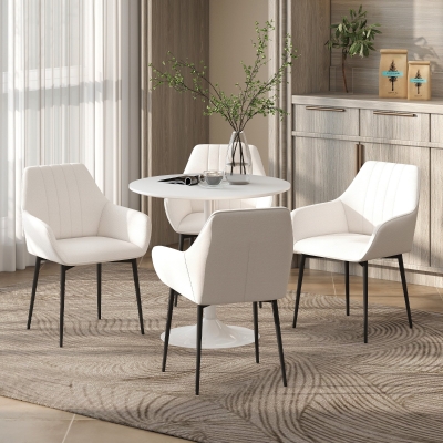 HOMCOM Chaises de salle à manger lot de 4 chaises assise dossier accoudoirs ergonomiques lin beige pieds effilés métal noir