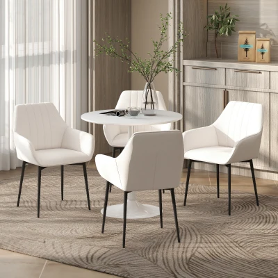 HOMCOM Lot de 4 Chaises Salle à Manger Lin Beige Métal Noir