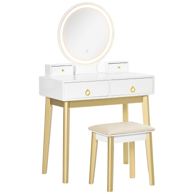 HOMCOM Dressing Table Set with LED Light & Stool White