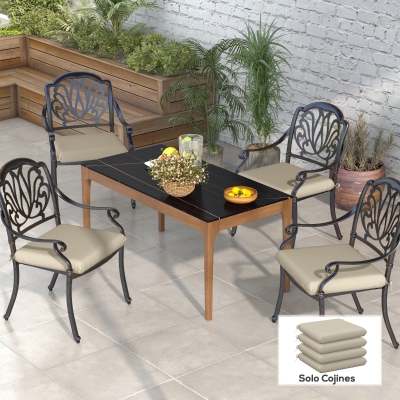 Outsunny Conjunto de 4 Cojines para Sillas de Comedor 47x47x7cm Impermeable y Protección UV 50+ para Interior y Exterior Beige