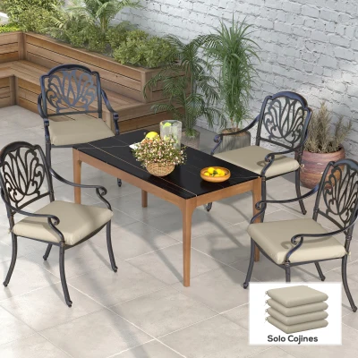 Outsunny Conjunto de 4 Cojines para Sillas de Comedor 47x47x7cm Impermeable y Protección UV 50+ para Interior y Exterior Beige