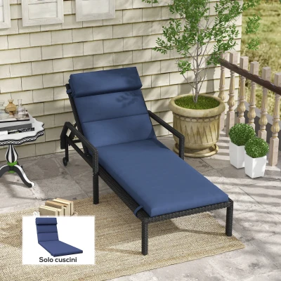 Outsunny Cuscino per Sdraio in Tessuto con Lacci Blu Scuro