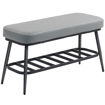 HOMCOM PU Leather Shoe Storage Bench Grey