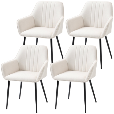 HOMCOM Lot de 4 Chaises Salle à Manger Lin Beige Métal Noir