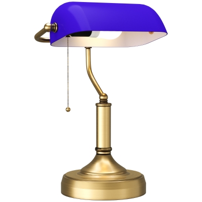 HOMCOM Desk Lamp Antique Bronze Blue Glass Shade