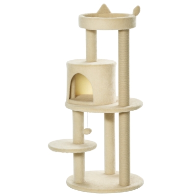 PawHut Cat Tree Condo Tower 104cm Scratching Posts Cream White