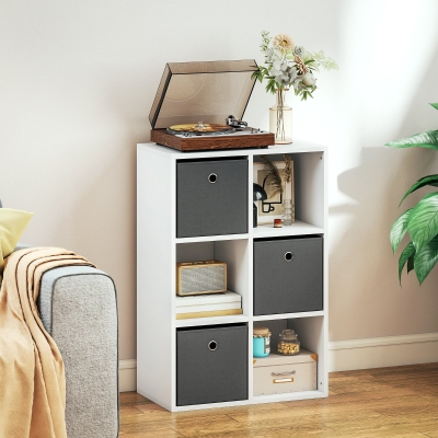 HOMCOM Étagère 6 Compartiments 3 Tiroirs Tissu Gris