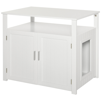 PawHut Wooden Cat Litter Box Enclosure White with Tabletop