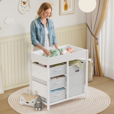 AIYAPLAY Baby Changing Unit 4-Drawer with Mat White
