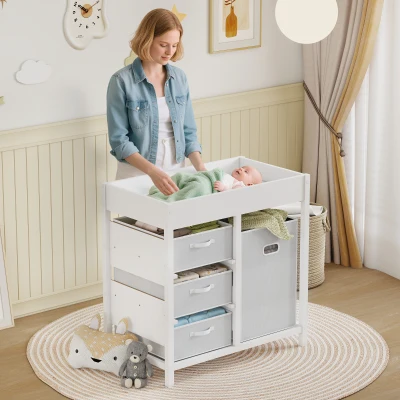 AIYAPLAY Baby Changing Unit 4-Drawer with Mat White