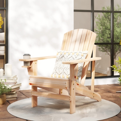 Outsunny Silla Adirondack de Madera con Reposabrazos y Respaldo Alto para Terraza Balcón Exterior 72,5x97x93 cm Natural