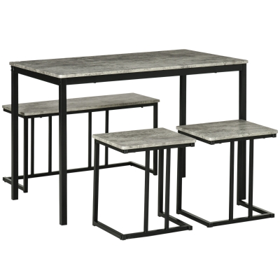 HOMCOM Dining Table & Chairs Set for 4, Grey 4 Piece