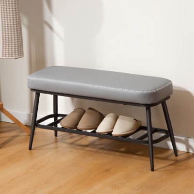 HOMCOM PU Leather Shoe Storage Bench Grey