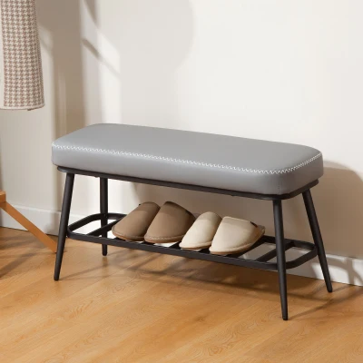 HOMCOM PU Leather Shoe Storage Bench Grey