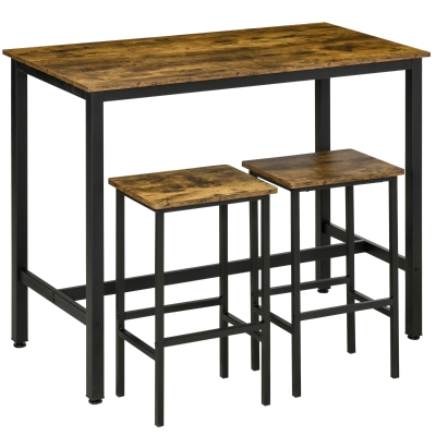 HOMCOM Industrial Bar Table Set with 2 Stools, Rustic Brown