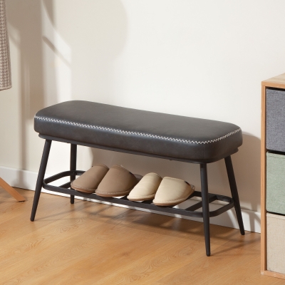 HOMCOM PU Leather Shoe Storage Bench Charcoal Grey