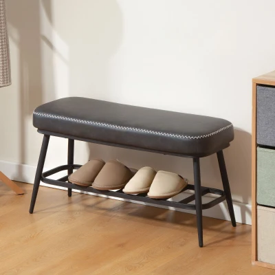 HOMCOM PU Leather Shoe Storage Bench Charcoal Grey