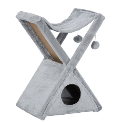 PawHut Cat Tree Tower Plush Grey with Scratching Post