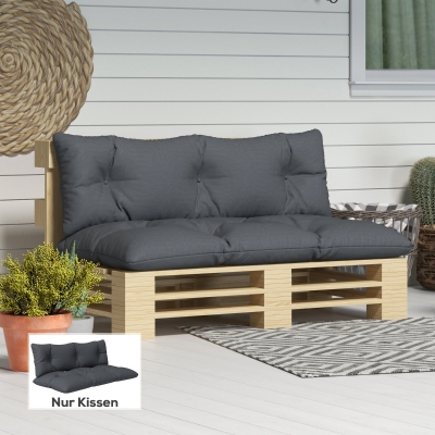 Outsunny 2er-Set Polsterauflage Gartenmöbelsitzkissen Sitzauflage, wetterbeständig, Knopfheftung, 120 x 60 x 15 cm, Grau