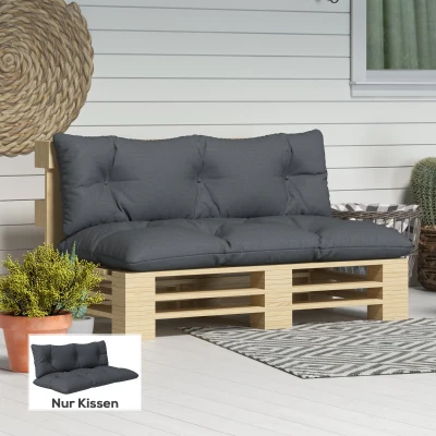 Outsunny 2er-Set Polsterauflage Gartenmöbelsitzkissen Sitzauflage, wetterbeständig, Knopfheftung, 120 x 60 x 15 cm, Grau