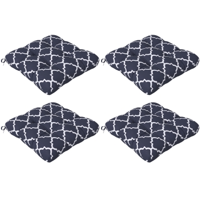 Outsunny 4-Piece Seat Cushion Pillows Replacement, Patio Chair Cushions Set with Ties for Indoor Outdoor, Blue