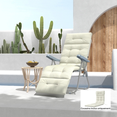 Outsunny Coussin Chaise Longue 200x60cm Blanc Crème
