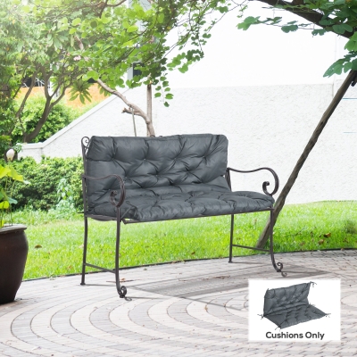 Outsunny 2 Seater Bench Cushion, Garden Chair Cushion with Back and Ties, Indoor and Outdoor Use, 98x100 cm, Dark Grey