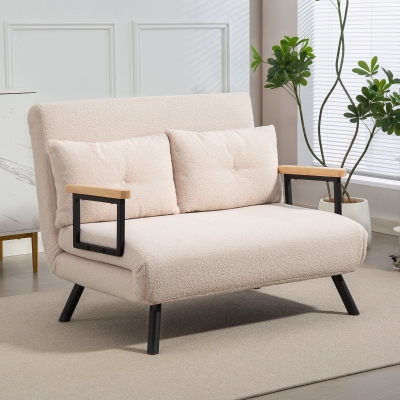 HOMCOM Sofá Cama Convertible 3 en 1 Sillón Cama 2 Plazas Plegable Respaldo Ajustable de 5 Niveles Almohadas 102x73x81cm Beige
