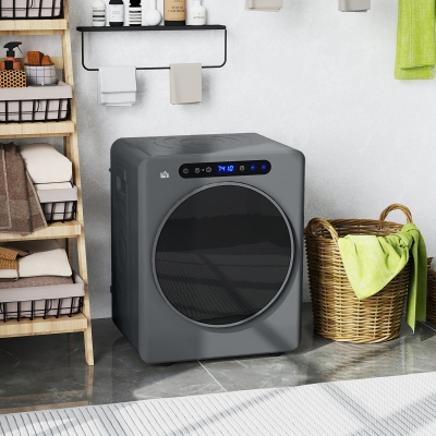 HOMCOM Droogtrommel, 6 Programma's, 40-60℃, 4 kg capaciteit, compact, Touch-bediening, Grijs