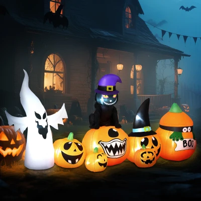 Outsunny Halloween Inflatable Pumpkin Ghost Cat 8FT Outdoor Decor