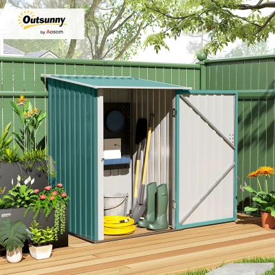Outsunny Caseta de Jardín Metálica 0,92 m² 100x103x160 cm con 1 Puerta y Cerradura para Almacenamiento de Herramientas Verde