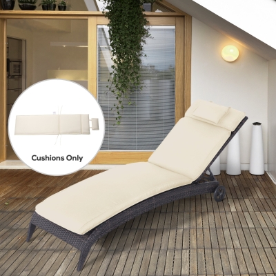 Outsunny Sun Lounger Cushion Replacement Cream White