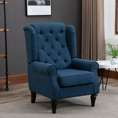 HOMCOM Poltrona de Sala de Estar Poltrona Moderna com Apoio para a Cabeça e Pés de Madeira Poltrona Individual 74x86x102 cm Azul