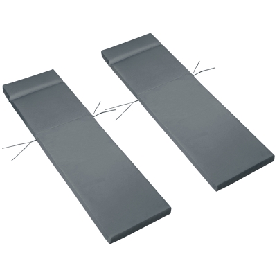 Outsunny Set of 2 Sun Lounger Cushions - Replacement Cushions for Rattan Furniture with Ties, 196 x 55 cm, Cushion ONLY, Dark Grey
