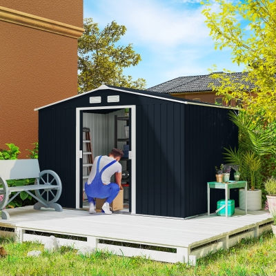 Outsunny Abri de Jardin 4,83m² Acier Gris Porte Coulissante