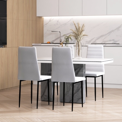HOMCOM Set 4 Chaises Modernes Métal Tissu Blanc Salle à Manger