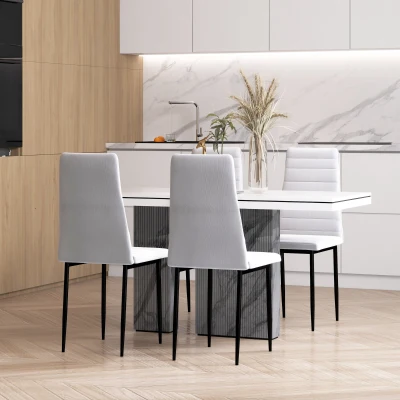 HOMCOM Set 4 Chaises Modernes Métal Tissu Blanc Salle à Manger