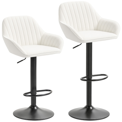 HOMCOM Conjunto de 2 Bancos de Bar Giratórios Bancos Altos de Cozinha com Altura Ajustável 50,5x50x87-107 cm Creme