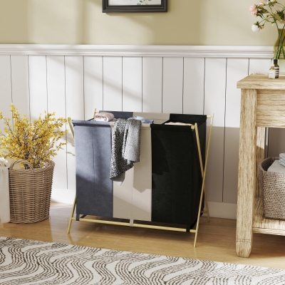 HOMCOM Panier à Linge 3 Compartiments 129L Bambou Multicolore