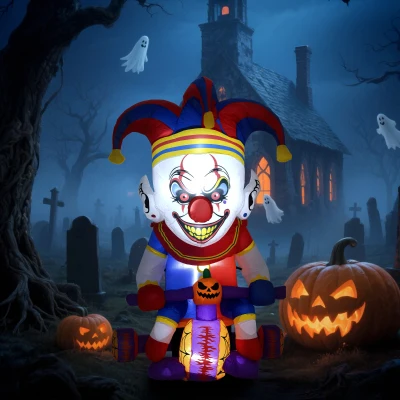 Outsunny Halloween Inflatable Clown with LEDs 4ft Outdoor