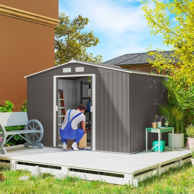Outsunny Abri Jardin 5,4m² Tôle Acier Gris Ventilation Porte Coulissante