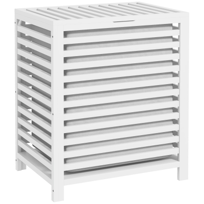 HOMCOM Cesto de Roupa de Bambu Cesto Roupa Suja Capacidade 55L com Bolsa Amovível Forma Retangular 50x36x60 cm Branco