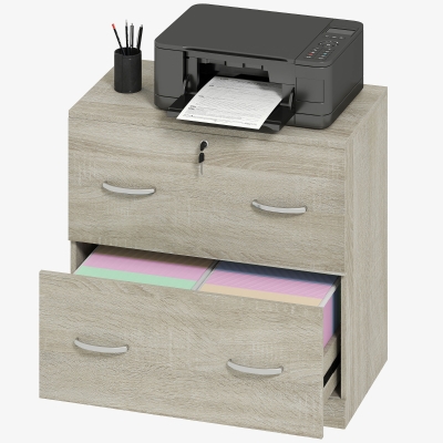 Vinsetto Schreibtisch-Aktenschrank mit 2 Schubladen mit Führungen für Hängemappen für A4 Schloss und 2 Schlüssel 74x42x72 cm Natur