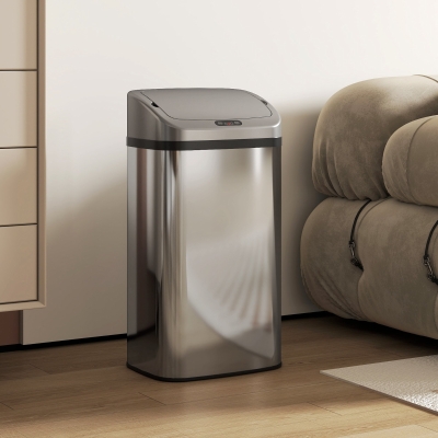HOMCOM Poubelle Capteur 48L Acier Inoxydable Argent