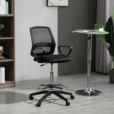 Vinsetto Drafting Chairs, Mesh Tall Office Chair with Adjustable Height, Foot Ring, Swivel Wheels