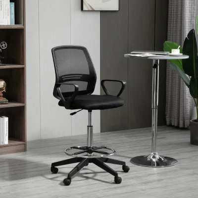 Vinsetto Drafting Chairs, Mesh Tall Office Chair with Adjustable Height, Foot Ring, Swivel Wheels